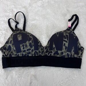 Pink Victoria's Secret Wear Everywhere Wireless Bra 32A Leopard Print Logo Band